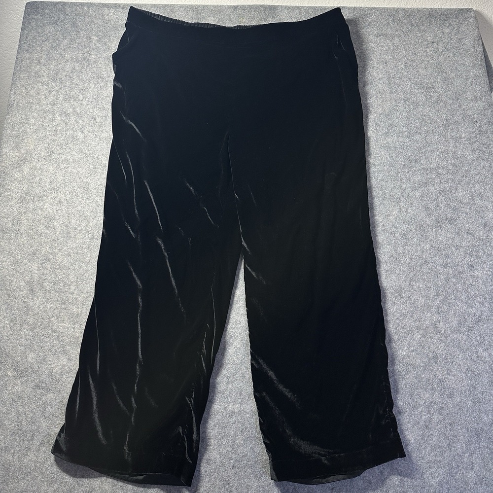 Soft Surroundings Velvet Pants Women 3X Black Wide Leg Cropped Elastic Waist